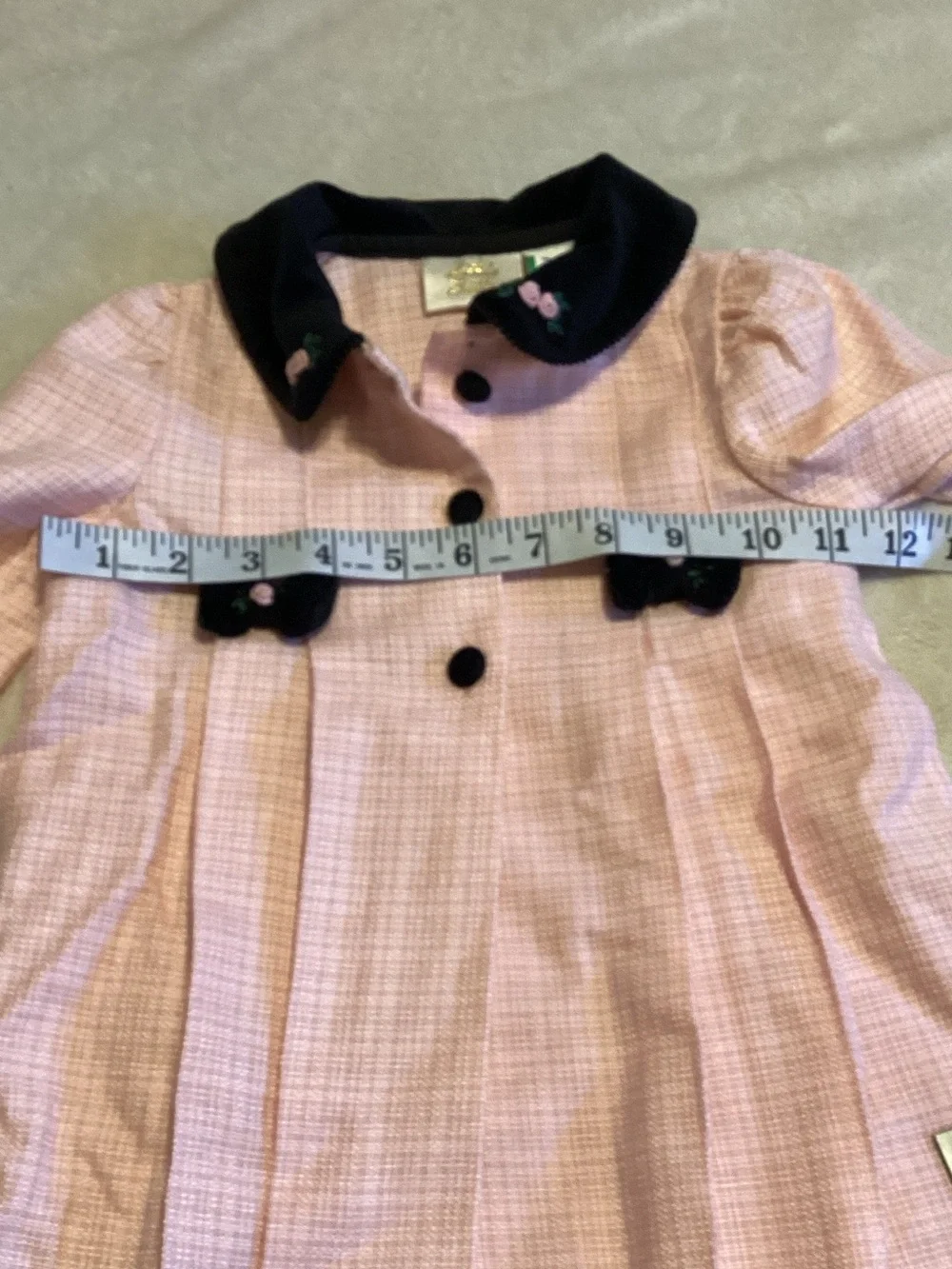 Girls Pink Tweed Pea Dress with Black Trim